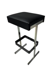 Four Mid-Century Modern Bar Stools with Black Leather Seats, 1970s